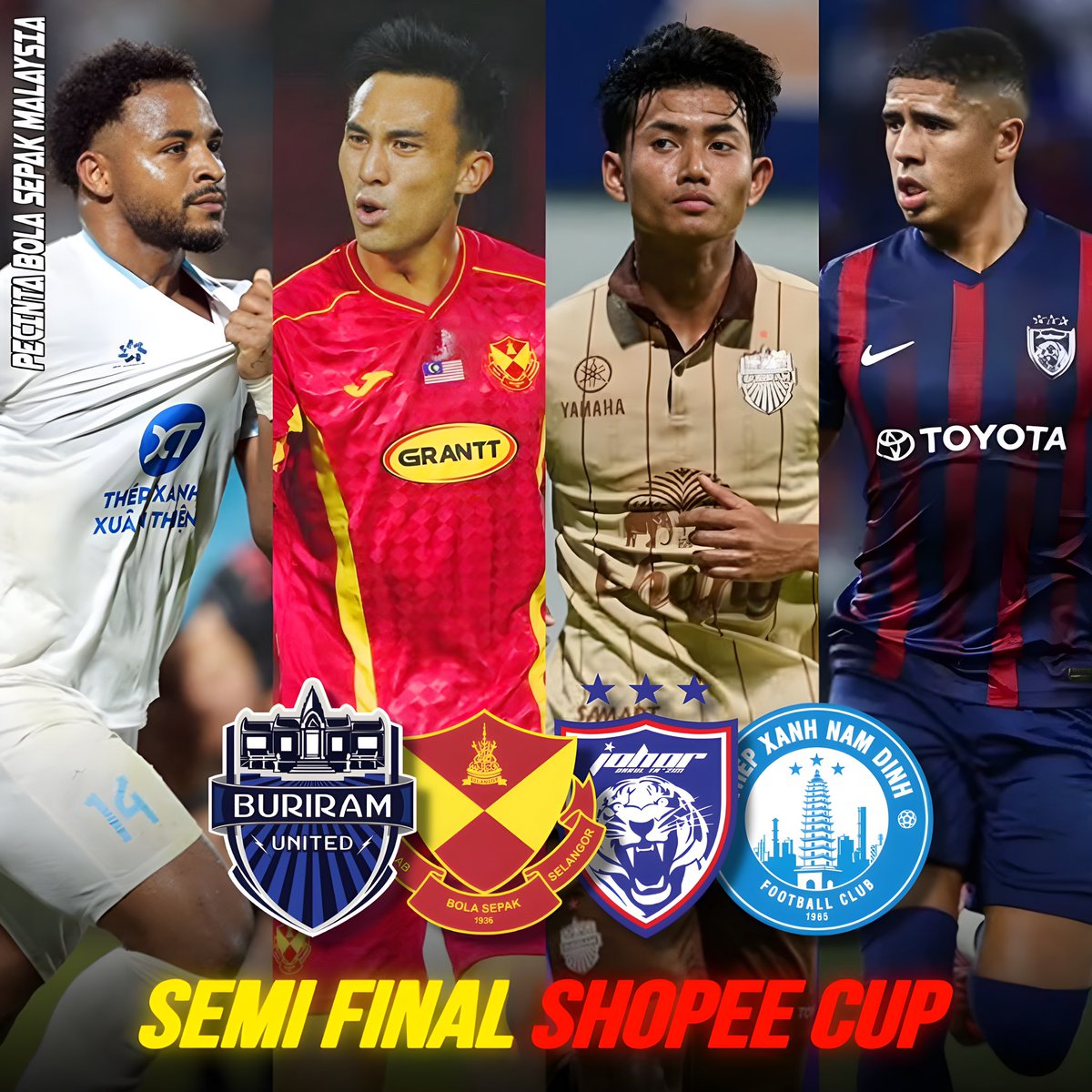 JDT dan Selangor jadi dua wakil Malaysia untuk beraksi di separuh akhir Piala Shopee esok. Kedua-dua perlawanan Leg 1 akan diadakan di Malaysia terlebih dahulu.

🇲🇾Selangor vs Nam Dinh🇻🇳
🇲🇾Johor Darul Ta’zim vs Buriram United🇹🇭

Follow TikTok kami👇🏻
tiktok.com/@pecintabolase…