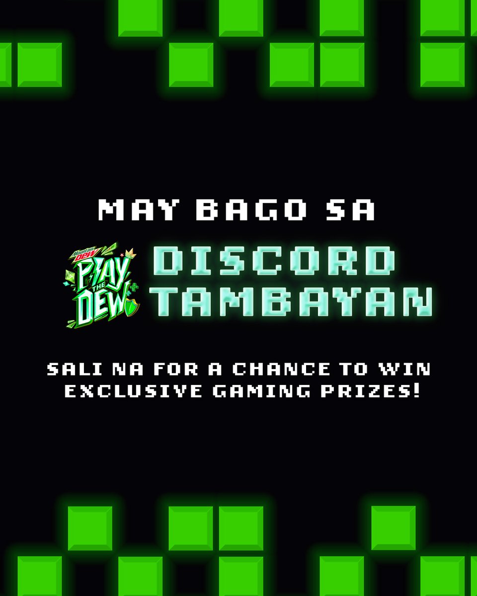 MountainDewPH's tweet photo. RAZER GOLD PINS, MONTHLY RAFFLE, AND LIMITED EDITION GAMING MERCH??? More prizes await you sa mas pinabangis na #PlayTheDew Discord Tambayan ⚡️ 

Sali na and don't miss out: https://t.co/MBpaEyBdKW 
#PlayTheDew https://t.co/sMofEEA23d
