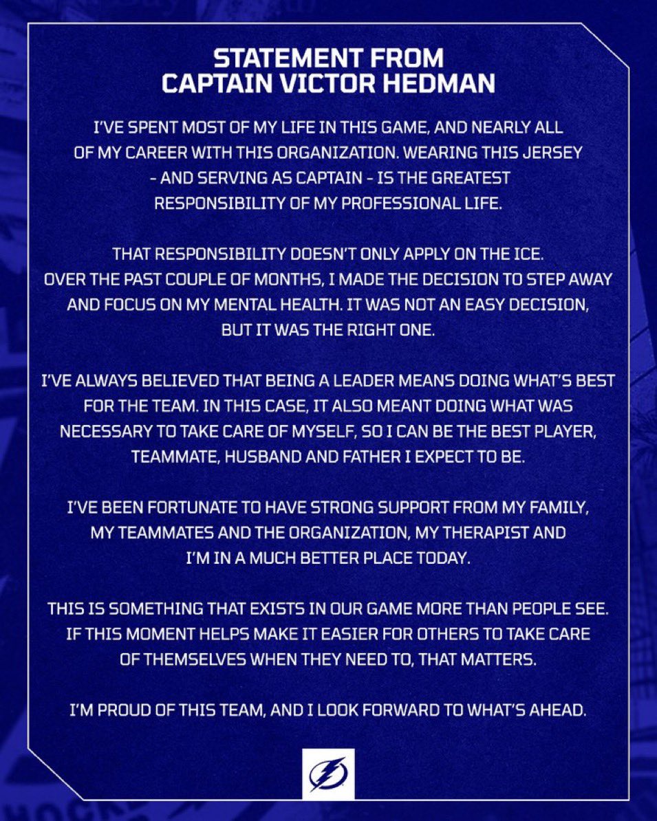 Thunderstrucksp's tweet photo. Statement released by #GoBolts Captain Victor Hedman this morning. https://t.co/etihexX1J8