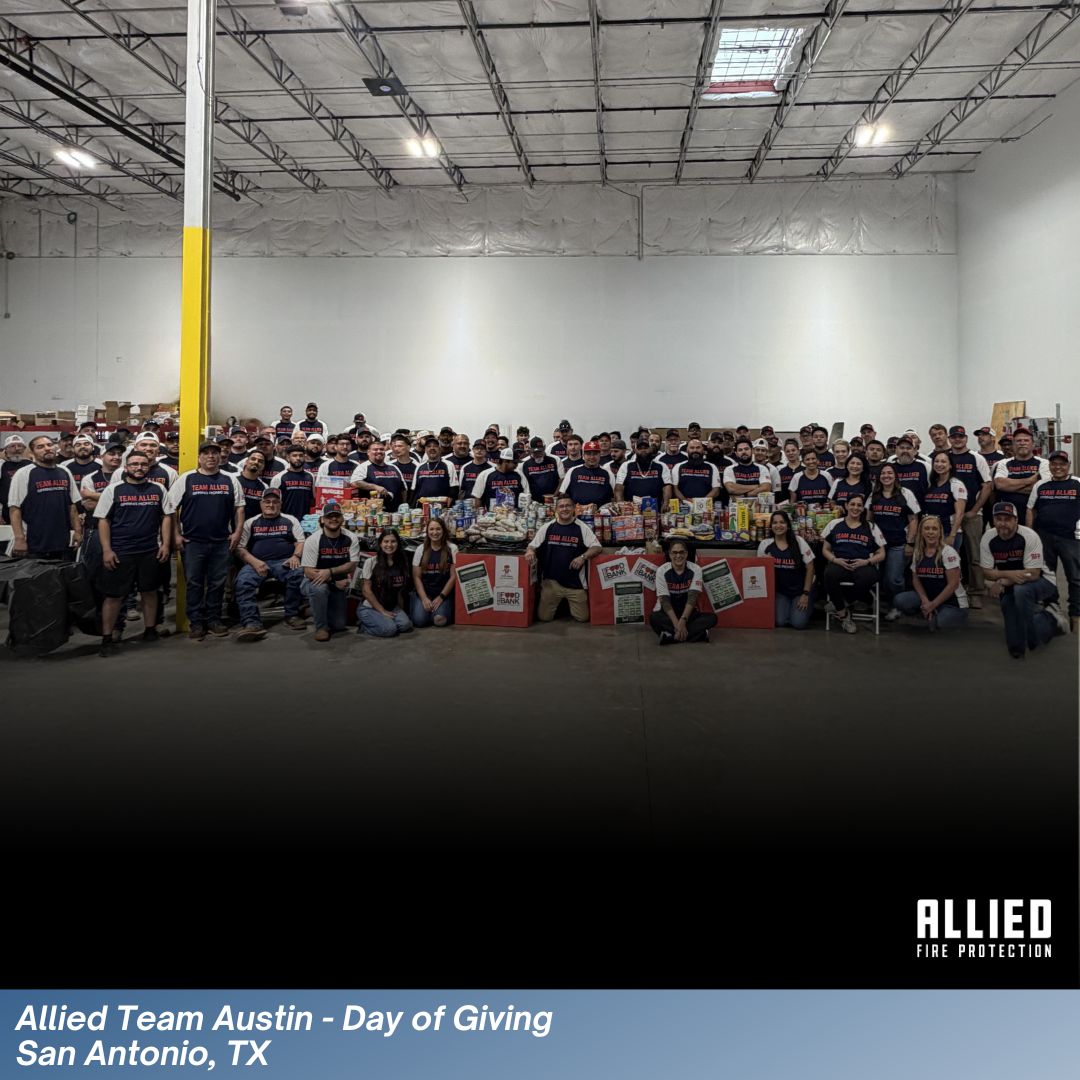 AlliedFirePro's tweet photo. Last week, our San Antonio team proudly took the lead in our annual Day of Giving, dedicating their time and energy to giving back and making a difference in the local community. Unfortunately, due to the severe weather, we had to bring our community service indoors, but that couldn’t stop our Allied giving spirit! The San Antonio team was able to collect and donate 966 lbs. of non-perishable food items. That equates to 760 meals for those in need.   

At Allied Fire Protection, giving back isn’t just something we do, it’s a valued part of who we are. Our Day of Giving is a companywide tradition, with each of our offices closing for the day so our teams can focus on supporting the communities that support us. And true to our motto, we work hard and play hard, wrapping up the day with our annual spring picnic.

We’re incredibly appreciative of San Antonio Food Bank a local organization fighting hunger, and feeding hope, for partnering with us to get our donations distributed where they are needed most. Working alongside groups such as this allows us to extend our reach, strengthen community ties, and ensure our time is spent making the greatest possible impact.

Next up: Tampa and Nashville! Follow along as our Day of Giving continues to roll forward.

#CommunityFirst #WeAreAllied #AlliedCares #CommunityImpact #GivingBack #AlliedFireProtection