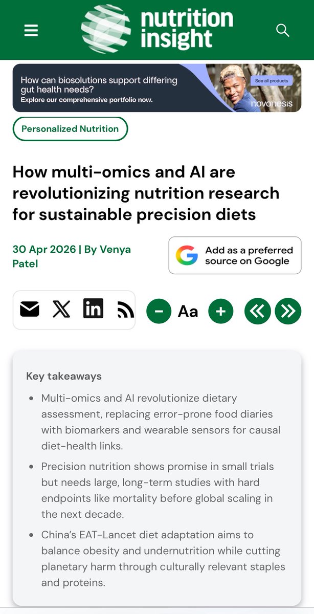 SciencNews's tweet image. How multi-omics and AI are revolutionizing nutrition research for sustainable precision diets

Paper
the-innovation.org/article/doi/10…

News
nutritioninsight.com/news/multi-omi…

#Nutrition #medx #diet #dietary #news #meded #AI #PrecisionNutrition #Epidemiology
