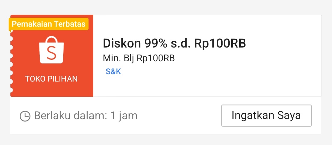 racunthreadsopi's tweet photo. Voucher Diskon 99% 
5 Mei | Jam 20:00

Kode:
SHP55DISKONBESAR

Diskon 99% maksimal Rp100.000 
minimal belanja Rp100.000

Input kode vouchernya disini: 
https://t.co/EAsxV06yVu https://t.co/Hiv0qITVC6