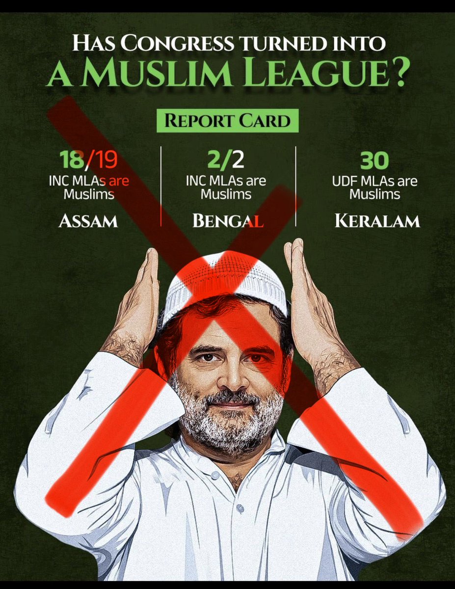 Karnataka me Congress ke 135/140 MLA Hindu hain

Himachal me Congress ke 40/40 MLA Hindu hain

Tamil Nadu me Congress ke 5/5 MLA Hindu hain

Kerala me Congress ke 52/64 MLA Hindu hain

Desh me Congress ke 91/99 MP Hindu hain