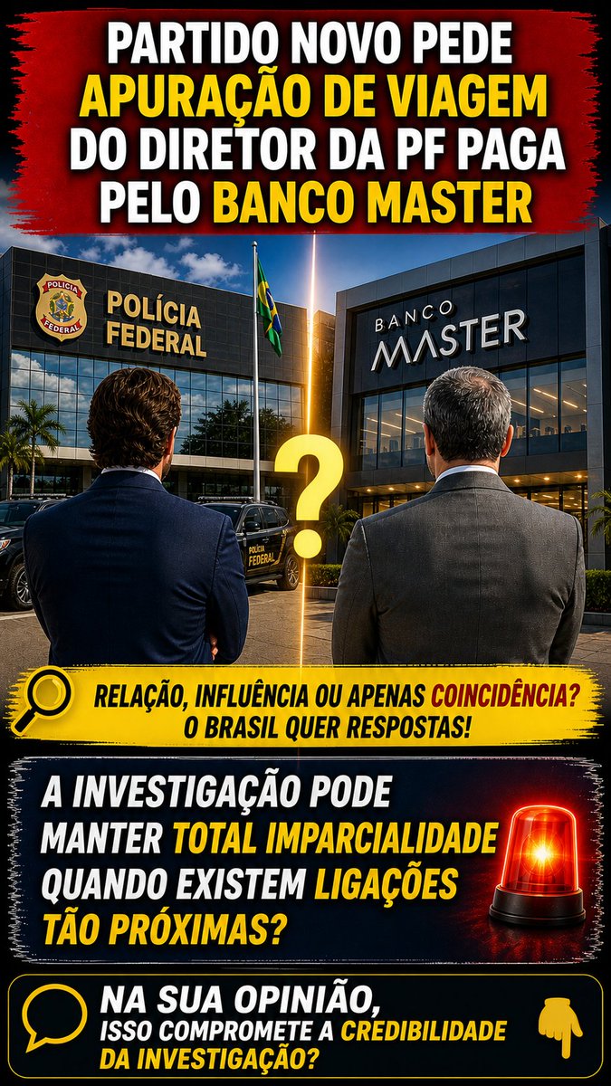 neonewsof's tweet photo. O partido  pediu a apuração de uma viagem envolvendo o diretor da PF, que teria sido custeada pelo Banco Master.
📌 O caso levanta questionamentos sobre a necessidade de clareza, imparcialidade e transparência em situações que envolvem agentes públicos e interesses privados. https://t.co/zmgfhrQt78