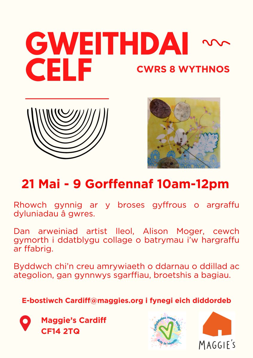 GC_Felindre's tweet photo. 🎨 Mae ein Rhaglen Celfyddydau mewn Iechyd yn ymuno â @maggiescardiff ym mis Mai i gynnig gweithdy argraffu trosglwyddo gwres am ddim dros 8 wythnos. 

📧 I gofrestru eich diddordeb, anfonwch e-bost i: Cardiff@maggies.org https://t.co/GaqqzJlzDM