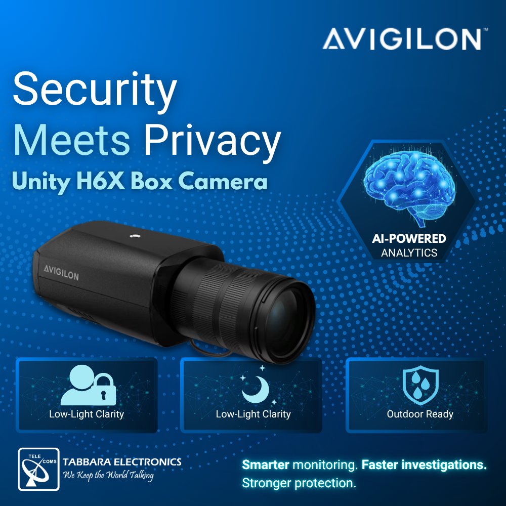 tabbarallc's tweet photo. The Avigilon Unity H6X Camera Line is designed to deliver powerful AI-driven surveillance while maintaining full compliance and data protection.

#tabbaraelectronics #Avigilon #uae #dubai #SecureTechnology #Innovation #Protection
#ملتزمون_ياوطن
#نتصدر_المشهد https://t.co/gViZA99gAJ