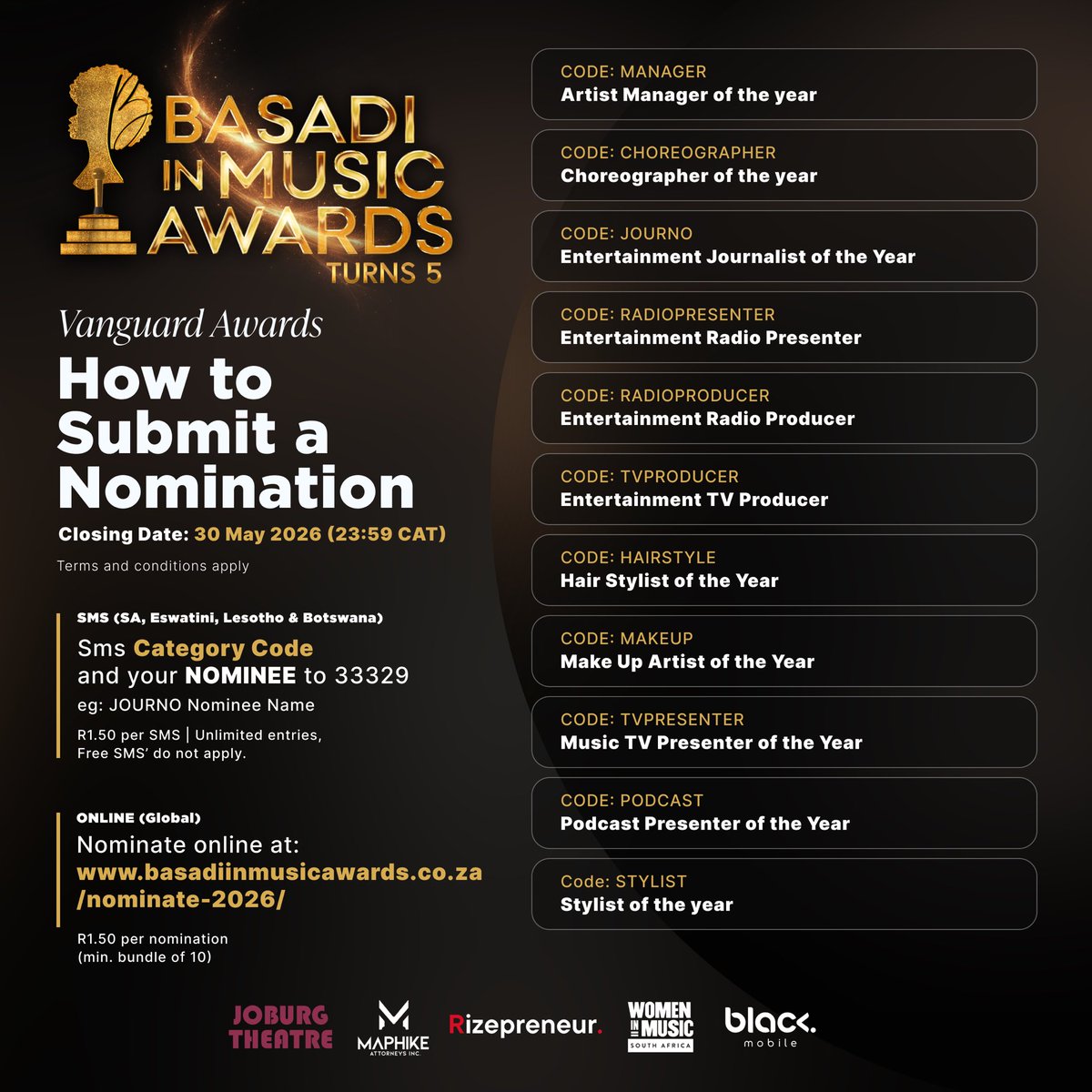 ciamcela's tweet photo. Basadi in Music Awards (BIMA) officially announces that nominations for the 2026 edition are now open,
marking a major milestone as the awards celebrate five years of honouring women across the music and
entertainment industry. https://t.co/vmT0ATIN0k