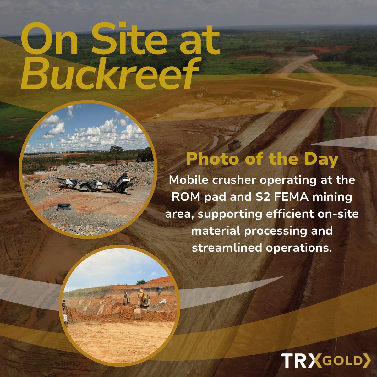 TRXGoldCorp's tweet image. 📸 Photo of the Day: On-site @buckreefgold

Mobile crusher in action at the ROM pad &amp;amp; S2 FEMA ⛏️ Supporting efficient on-site processing and streamlined operations.

#Mining #Gold #TRXGold #OnSite