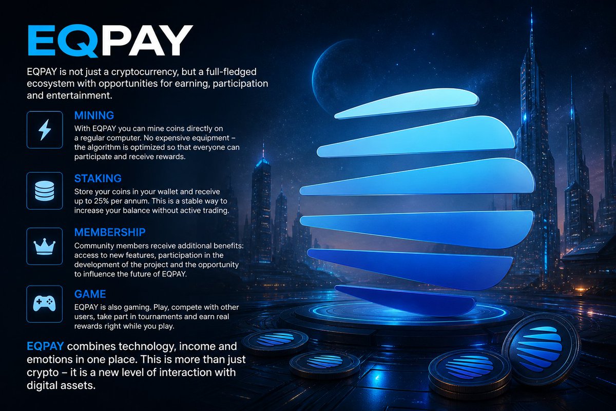 EquityPay_Org's tweet image. EQPAY is not just a cryptocurrency, but a full-fledged ecosystem with opportunities for earning, participation and entertainment.

⚡ #Mining
With EQPAY you can mine coins directly on a regular computer. No expensive equipment - the algorithm is optimized so that everyone can