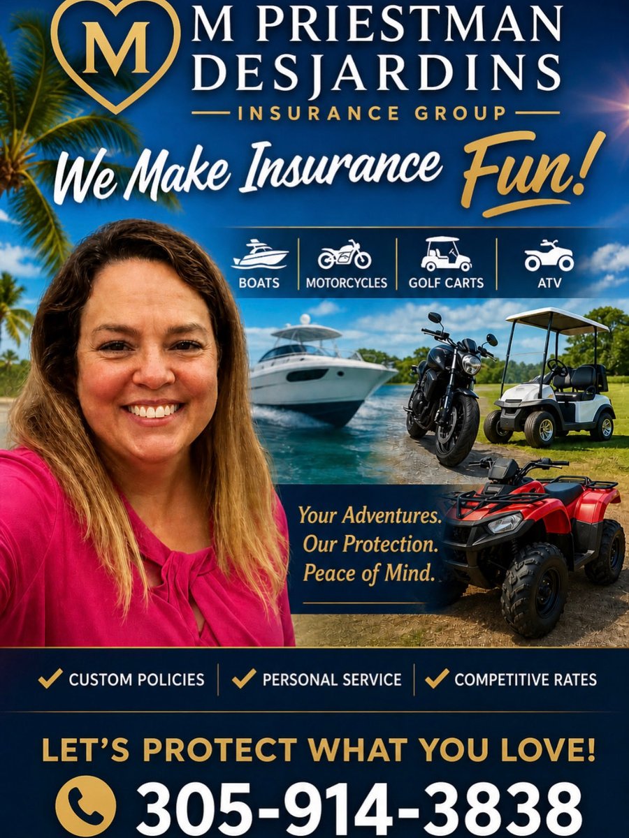 InsuranceFamily's tweet photo. You’re finally enjoying life… and actually protected 😎
Boats. Bikes. RVs. Golf carts. Whatever your adventure is — don’t risk it.
✨ Your adventures. Our protection. Peace of mind.
#MichellefromMiami #AdventureLife #InsuranceCheck #PeaceOfMind #ProtectYourself https://t.co/ygAkhud2wg