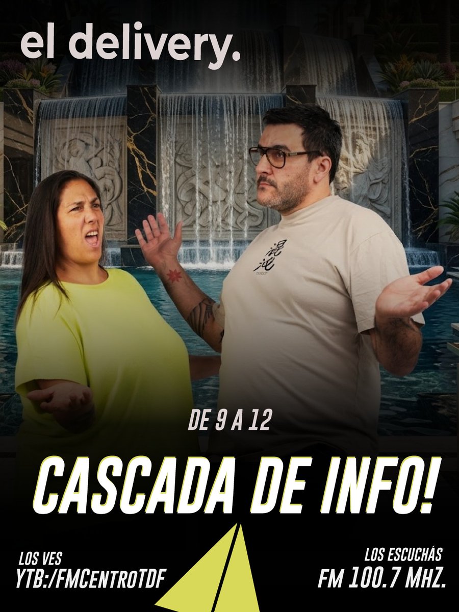 eldeliverytdf's tweet photo. Este martes: CASCADA DE INFO! 🌊📰
✈️Arranca #eldelivery con mucha información, análisis, entrevistas y columna de ciencia!
⚡️Sumate hasta las 12 con @gonzalobzamora y @towandalove⬇️
YouTube: https://t.co/ekBR0pMMKM
📻 100.7 Ush - @FMCentroTDF
📻 104.9 RG - Radio + https://t.co/PwUaPvA66L