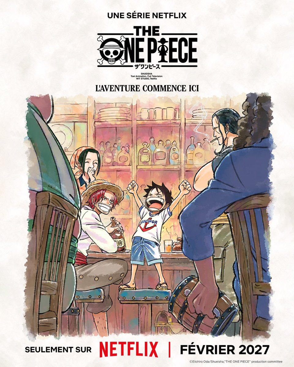 Symbolfr's tweet photo. 🚨THE ONE PIECE, le nouvel animé produit par WIT Studio annoncé il y a quelques années, sortira en février 2027 sur Netflix.

Les 7 épisodes seront disponibles dès le lancement ! https://t.co/TUvfGPxP0R