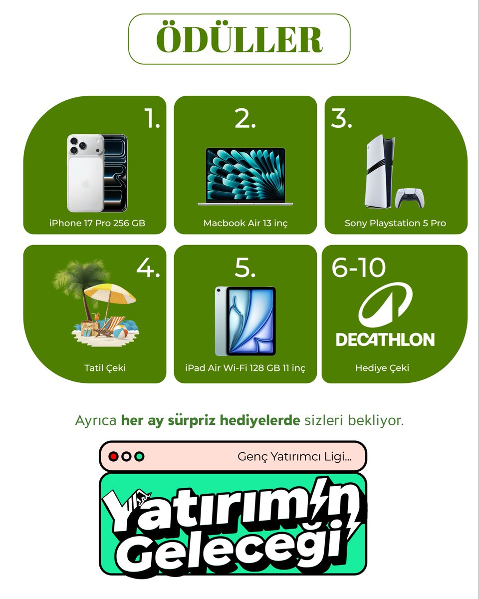 BullsYatirim's tweet photo. Yatırımın Geleceği başlıyor.
Bulls Yatırım Genç Yatırımcı Ligi ile kampüs kapanıyor, seans başlıyor.

Üniversite öğrencilerine özel bu sanal portföy yarışmasında katılımcılar, 100.000 TL sanal bakiye ile gerçek piyasa koşullarında yatırım yaparak portföylerini büyütür.

📅 Başvuru: 04 Mayıs – 30 Mayıs 2026

Yarışma boyunca eğitimler, mentör buluşmaları ve sektör profesyonelleriyle gelişim fırsatı sunulur. En yüksek getiriyi elde edenler finale kalır ve ödüllerin sahibi olur.

👉 Başvurular ve detaylı bilgi için: https://t.co/ubt8xwkoRb
