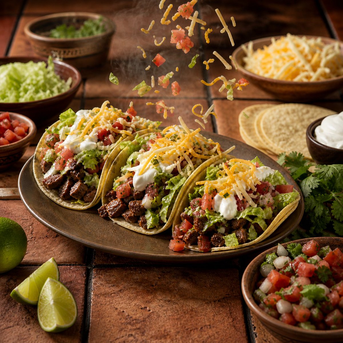 PrometheanAIX's tweet image. Taco Tuesday Promptshare

#GPTImage2 #NanoBanana #ChatGPT

I wanted to nail the idea of fresh tacos as a Taco Tuesday promptshare, with enough art direction to make the ingredients feel like they just hit the plate.

That meant building the prompt around texture, steam, falling