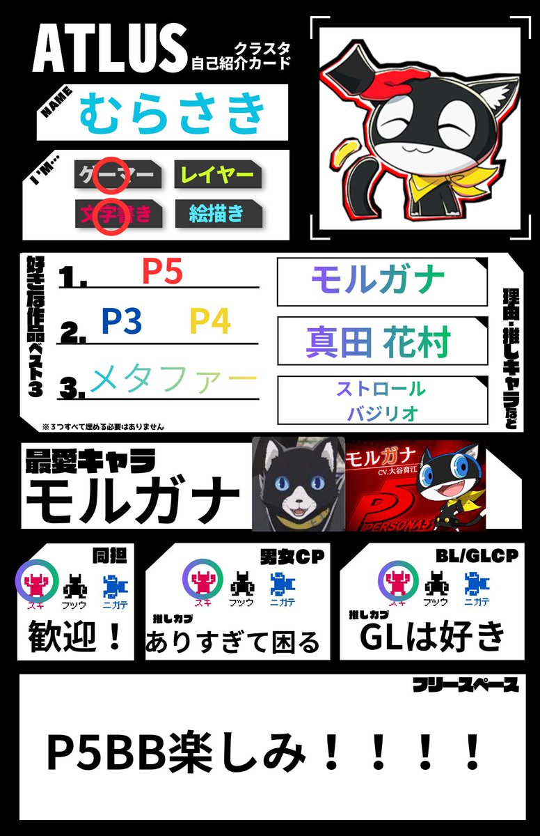 k5656pa ※自己紹介必須ページ P5X4章記念で自己紹介カード更新📰 ペルソナを全力でエンジョイして