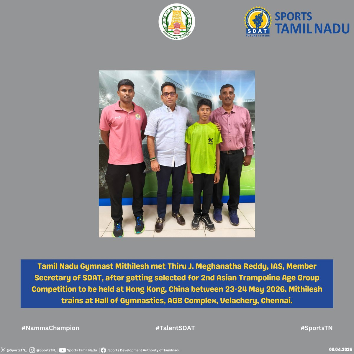 SportsTN_'s tweet photo. Tamil Nadu Gymnast is set to participate in Asian competition

#SportsTN #NammaChampions #TalentSDAT #KalamNamadhe #FutureIsHere https://t.co/tLu3879T1k