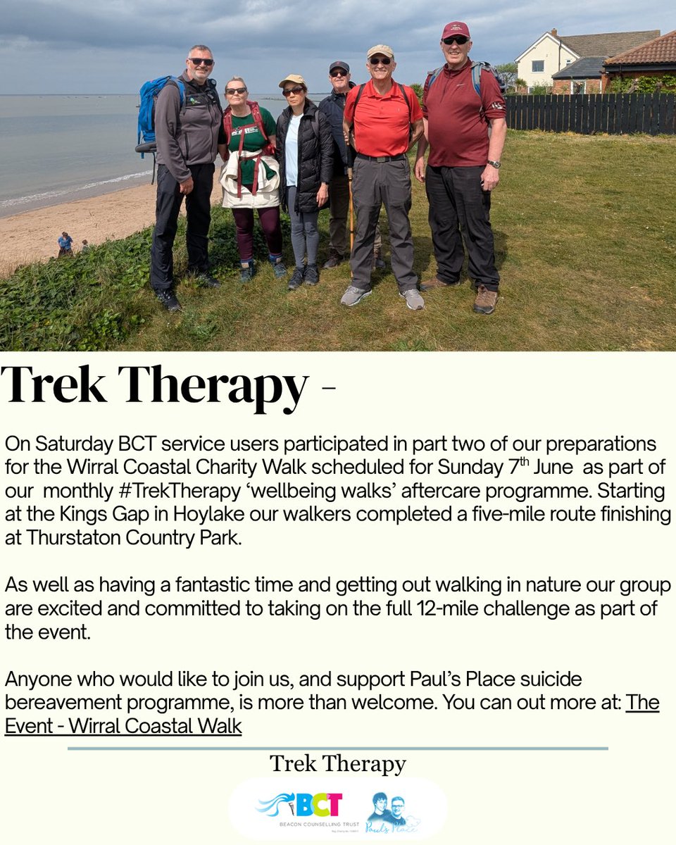 BCTNorthWest's tweet image. Anyone who would like to join us, and support Paul’s Place suicide bereavement programme, is more than welcome.
 
#TrekTherapy #natureconnection #wellbeing #wirral walkinforhealth paulsplace bct wirralcoastalwalk2026