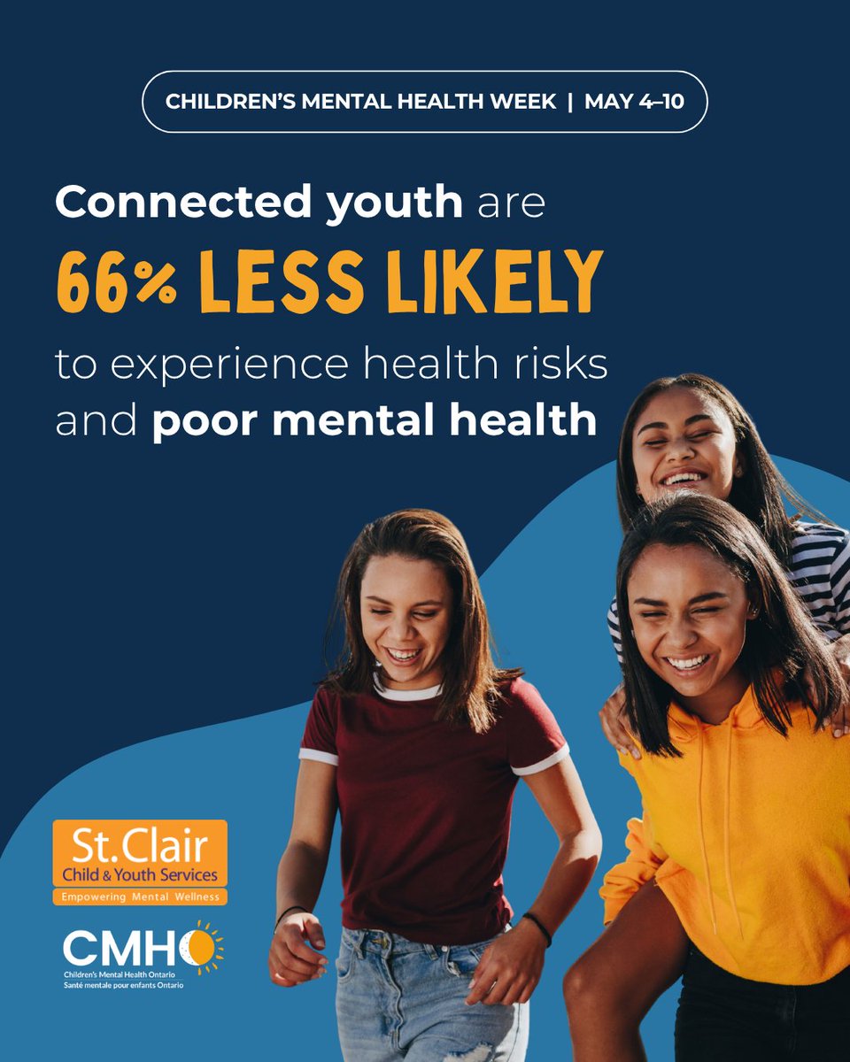 StClairChild's tweet photo. Connection changes outcomes.

Young people who feel connected to home or school are up to 66% less likely to experience
health-risk behaviours and have better mental health later in life. Meaning it’s essential.#CMHW2026 #MentalHealthWeek #KidsCantWait https://t.co/iwxjirHIJO