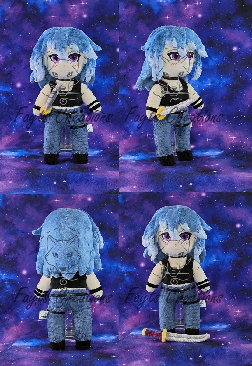 Fayts_Creations's tweet photo. Personal plush I made to help me get back into the swing of plush making. 

This is my oc Leona some may remember her as a blue wolf, I decided I prefer her as a human.

She's roughly 11 inches tall, made from minky fabric with machine embroidery details.

Leona belongs to me. https://t.co/1iT7EBiVM2