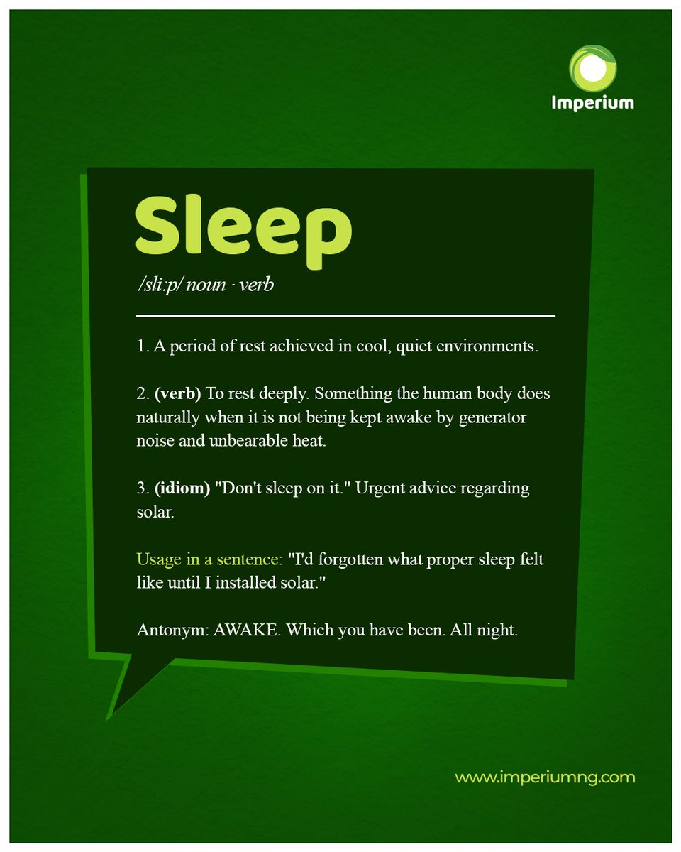myimperium's tweet image. You deserve sleep.

Own your solar with 20% upfront payment now and spread the rest over 24 months at imperiumng.com

#solar #imperium #Renewableenergy