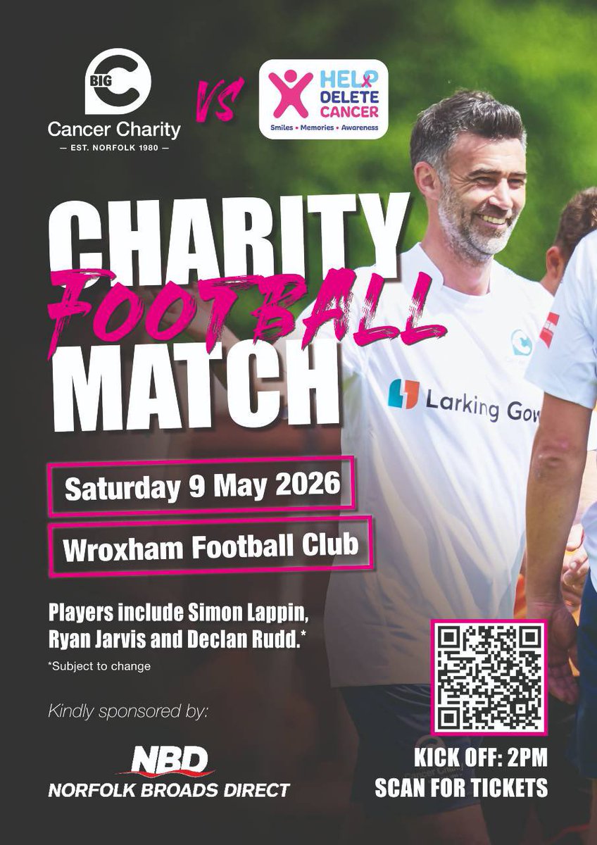 The_Yachtsmen's tweet photo. ⚽️ Charity match ⚽️

🗓️ Saturday 9th May
⏰ 2pm
🎟️ £10 adults, £7 OAP, £5 children

@bigctweets v @Delete_Cancer 

Ex Yachtsmen @Grantholt31, Simon Lappin and Danny Crow will be joined by other ex #NCFC stars including Declan Rudd, Mickey Spillane, Mike Milligan, Ryan Jarvis https://t.co/qVpL78l6S5