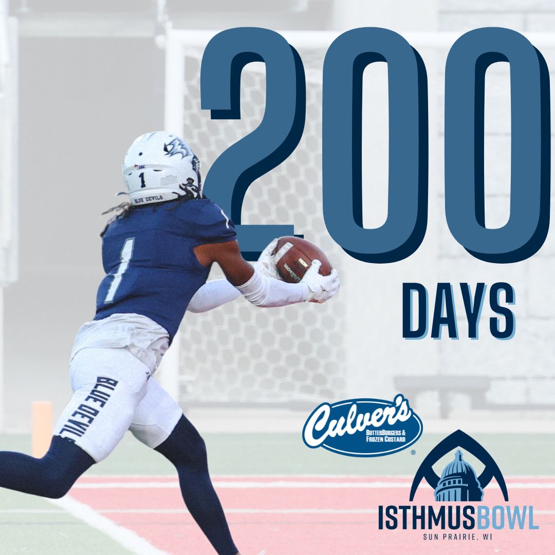 isthmusbowl's tweet photo. The countdown begins!

Only 200 days until the 6th annual @culvers Isthmus Bowl!

#d3fb https://t.co/fVq3qhq4Ff