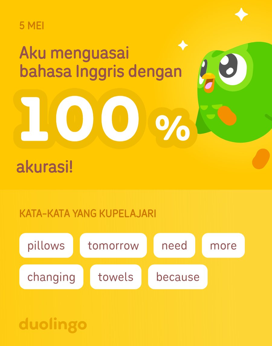 Aku sedang belajar bahasa Inggris di Duolingo! Seru, efektif, dan gratis!