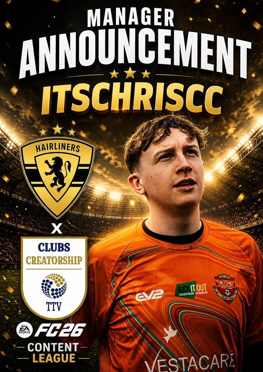 ClubCreatorship's tweet photo. First Creatorship Manager Announcement!

Introducing The @ClubHairliners Managed By the founder @ItsChriscc 

The Creatorship is a Content Based FC26 Clubs League! There will be full league table with playoffs at the end of the season and there will be a lot to come! https://t.co/SOvP2NRQZ5