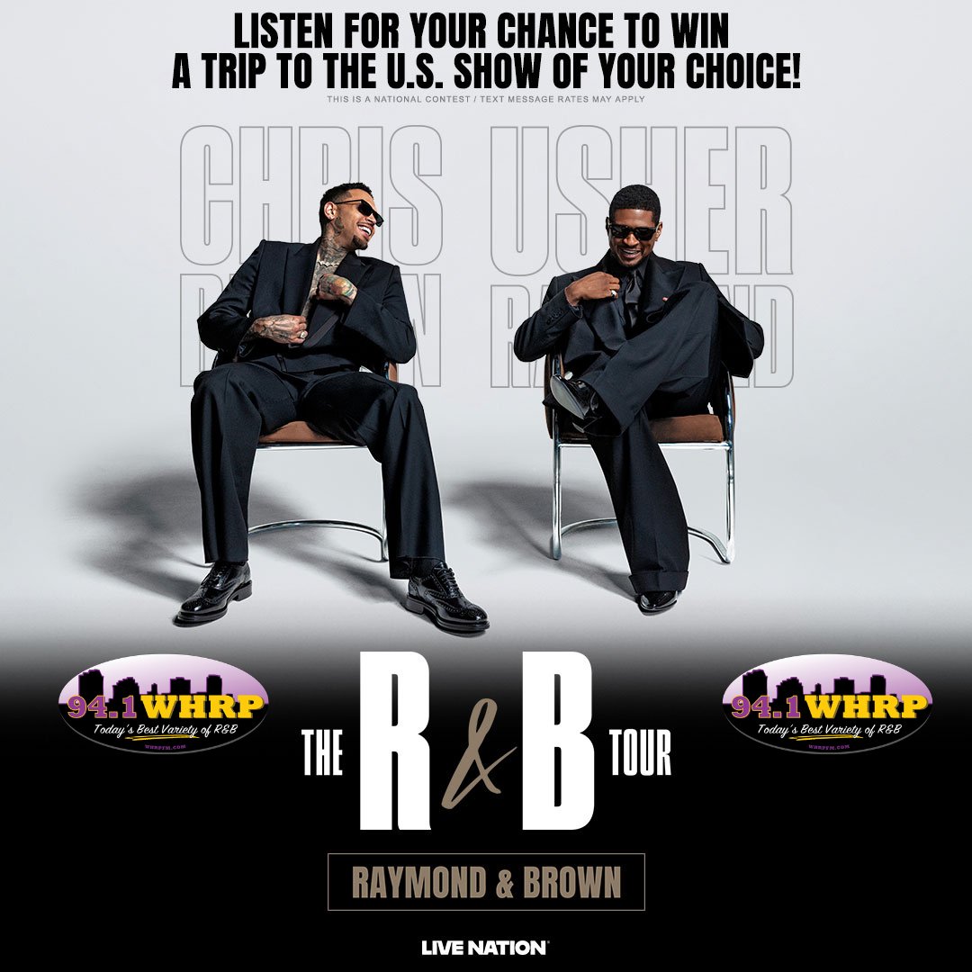 WHRP941's tweet photo. Usher &amp; Chris Brown - 2 icons, 1 stage. We could be flying YOU to the city of your choice. Win a trip for 2 w/ flights, hotel &amp; tix to the show - plus VIP Lounge access with drinks, food, swag &amp; more. Listen weekdays for the keyword &amp; text it to 95810 for your chance to win. https://t.co/CplakGV1hu