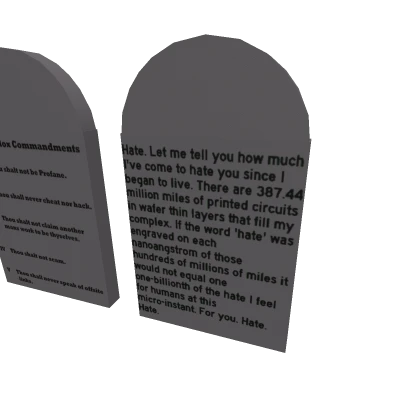 Model: Ten Roblox Commandments
Creator: Stickmasterluke
Creation date: 05/16/2009
Model ID: 10767500