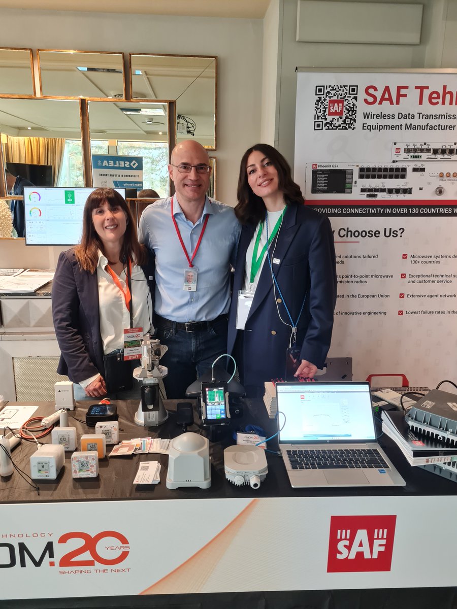 Massimi40945796's tweet photo. Parte ufficialmente l'evento Aikom Technology 2026 a #Rimini, per il ventennale dell'azienda. 
--> Nello stand SAF Tehnika focus sui #pontiradio #IntegraGS e #IntegraX, sul #PMP #PtP #FreeMile60, sull'analizzatore di spettro #SpectrumCompact, sui sensori #IoT #AranetPRO. https://t.co/zZGefjQEDd