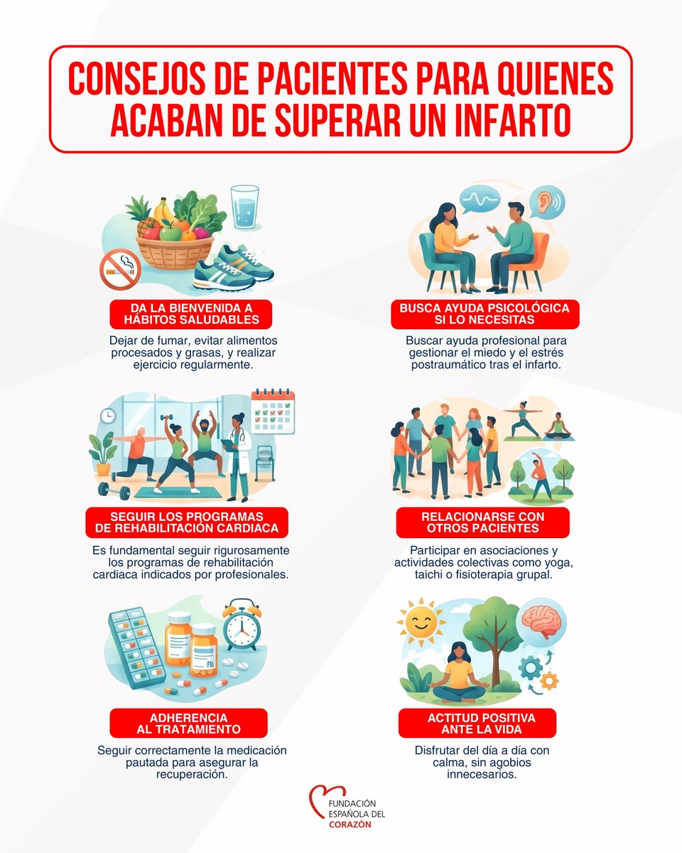 🔴 Volver a la rutina tras un infarto no siempre es fácil

Es normal sentir miedo o incertidumbre

👉 Recuperarse es aprender a adaptarse
👉 Escuchar tu cuerpo
👉 Y avanzar poco a poco

❤️ 6 consejos de pacientes que ya han pasado por ello

¿Sabes en qué consiste el código