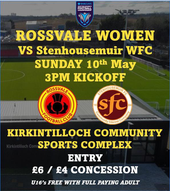 RossvaleFCWomen's tweet photo. Our @SWFChampionship team play their last home game of the season v @StennyWFC this Sunday and with all to play for would appreciate your support ❤️💛💙

@GroupHowden 
MCK Windows &amp; Doors

📆 10/5/26
⏰ 3pm KO
🏟️ KCSC
💴 £6 Adults, £4 Concession,  U16s free with a paying adult https://t.co/JhPw0XAgF3