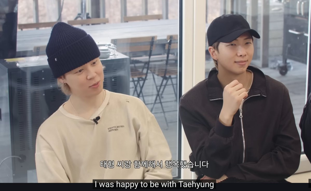 all the other members talking about bts being happy and here comes jimin talking about taehyungie