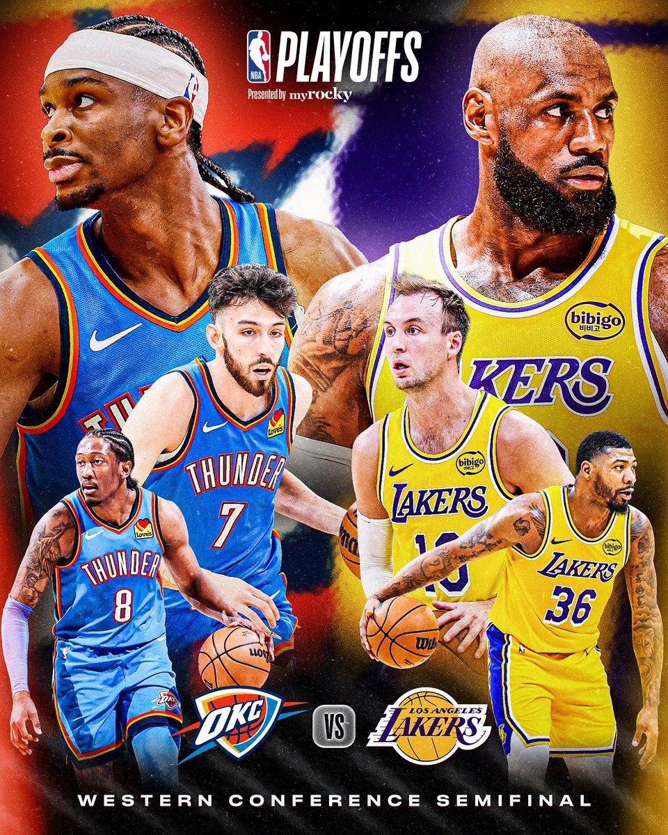 NBACanada's tweet image. THUNDER or LAKERS... Who do you have advancing? 

Game 1: May 5 at 8:30 PM ET | TSN 
Game 2: May 7 at 9:30 PM ET | Sportsnet
Game 3: May 9 at 8:30 PM ET | TSN
Game 4: May 11 at 10 PM ET | TSN

The #NBAPlayoffs are presented by MyRocky.