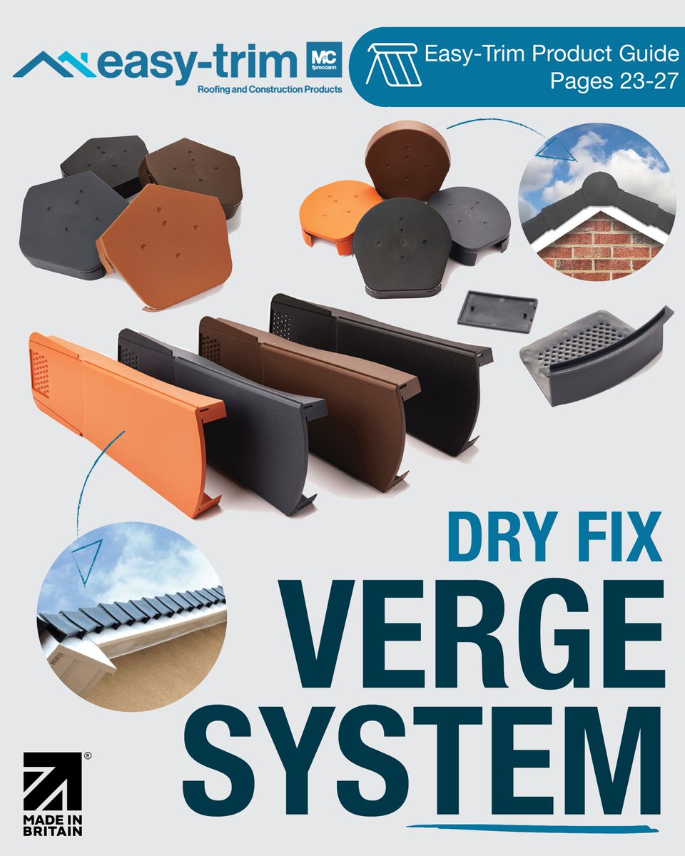 EasyTrimRoofing's tweet image. Dry Fix Verge Systems – a bestseller for a reason 🏆
✅ No mortar
 ✅BS 5534 &amp;amp; BS 8612 compliant
 ✅Weatherproof &amp;amp; pest-resistant
 ✅Made in Britain 🇬🇧
Available in Black, Grey, Brown &amp;amp; Terracotta.
🔗easy-trim.co.uk/products/dry-f…
 📧easytrimsales@fpmccann.co.uk
#DryFix #Roofing