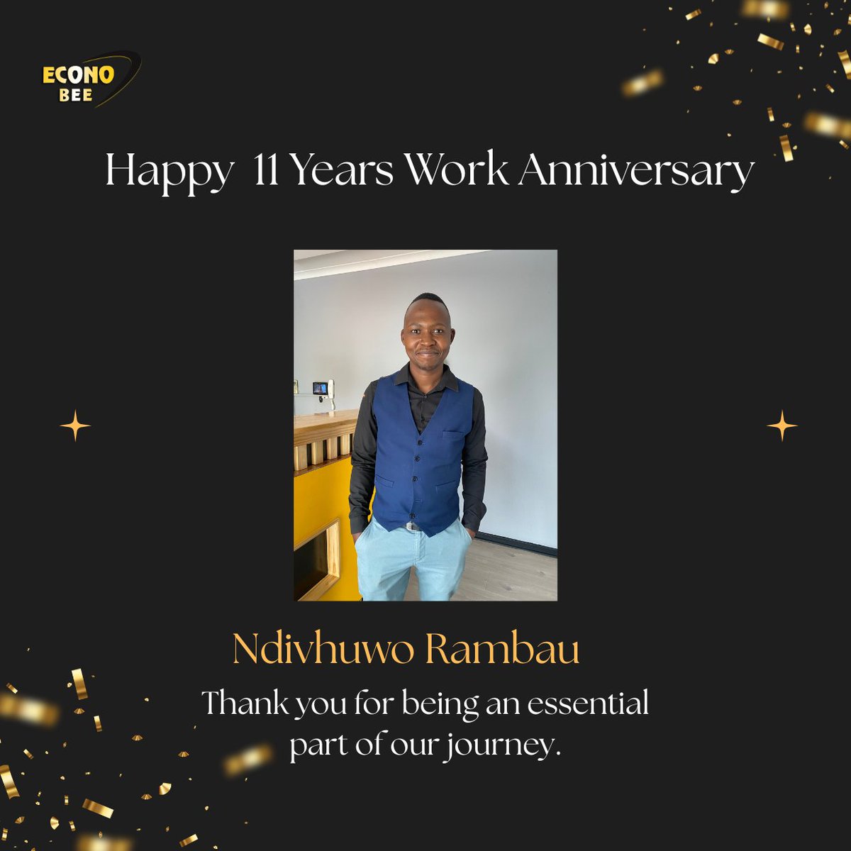 EconoBEE's tweet photo. Acknowledging 11 years at EconoBEE🎊💛

#WorkAnniversary #EconoBEE #11Years https://t.co/jv1VTn8q4f