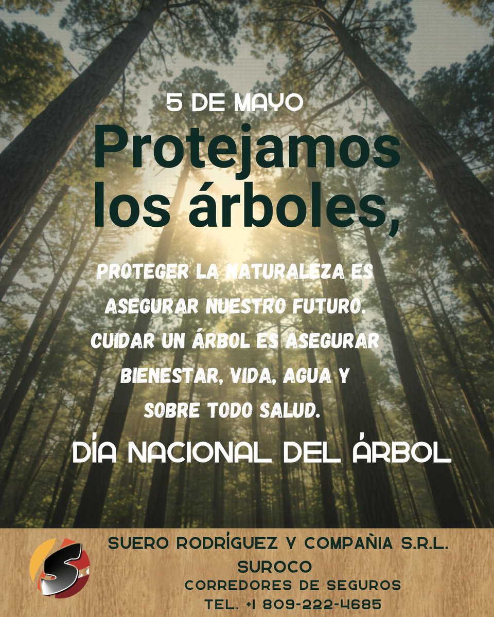 Un árbol no se planta para hoy, se planta para asegurar el futuro de los que vienen. En el Día del Árbol, recordamos que la mejor protección es la que crece con el tiempo. Así como cuidas la naturaleza y el medio ambiente. En Suero Rodríguez y Compañía S.R.L. (SUROCO), celebramos