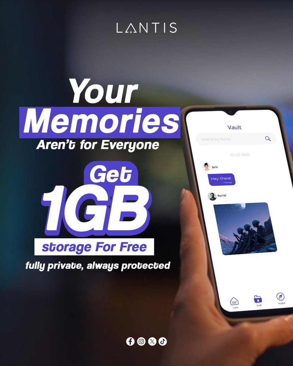 LantisApp's tweet image. Your memories aren’t for everyone. 🔐

Get 1GB secure storage FREE with LANTIS — fully private, always protected.

#Lantis #PrivacyFirst #SecureStorage #DataProtection #MediaVault #StaySecure