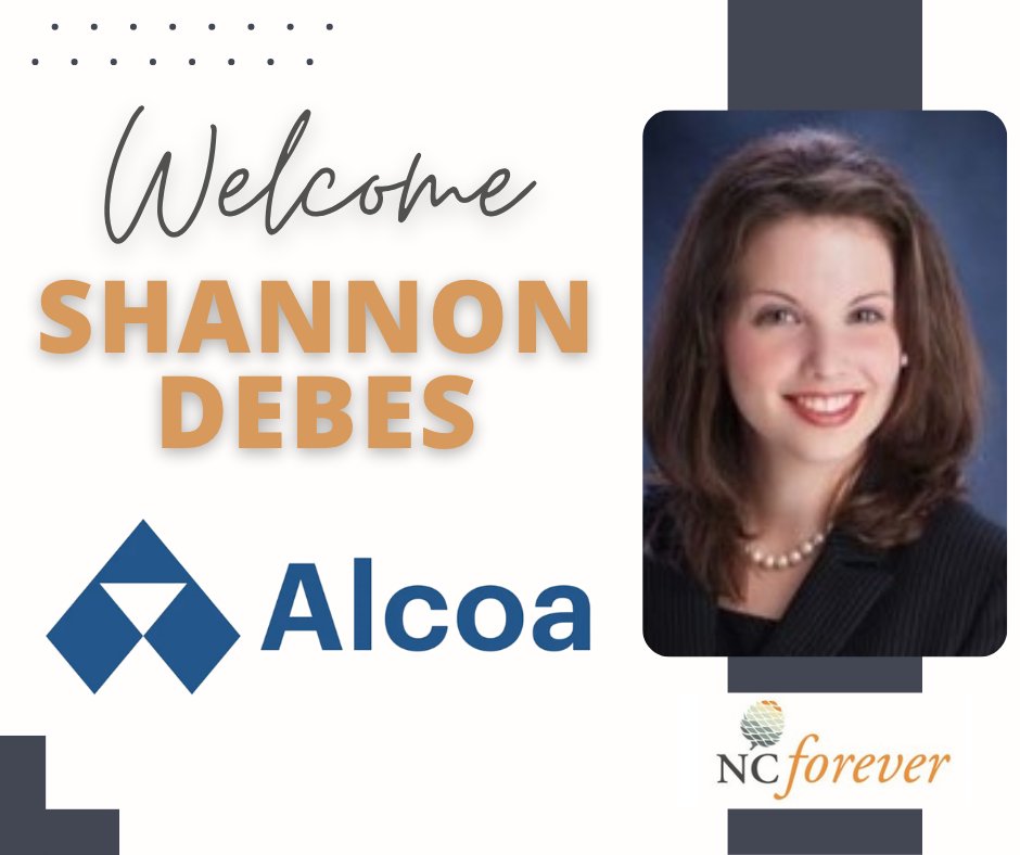 _NCForever's tweet photo. We're thrilled to welcome @Alcoa Global External Affairs Sr. Manager Shannon Debes to our Board of Directors! Shannon says she's looking forward to collaborating with our other partners as part of NC Forever. https://t.co/0Rvop3IhVd