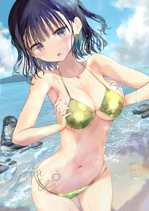 最近SNSで覚えたあおり文句を意味も分からず言う 細身巨乳で金ビキニの女の子 「次アレしたらコレだからね!!」 #GW
