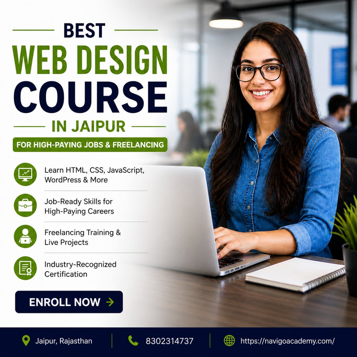 Navigoacademy12's tweet image. Build skills that actually pay

Learn Web Design &amp;amp; start earning through jobs or freelancing

Enroll now: navigoacademy.com
📞 8302314737

#WebDesign #JaipurCourses #Freelancing #DigitalSkills #CareerGrowth