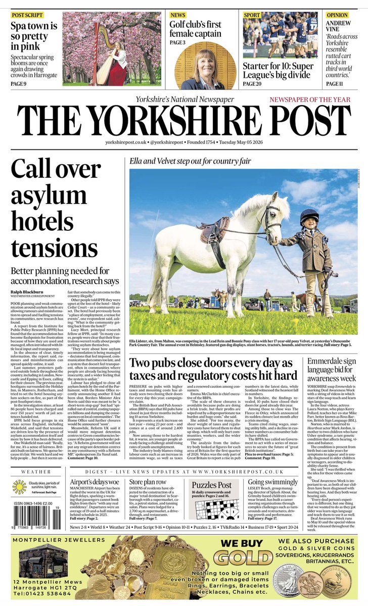snapperjim's tweet image. Today’s #YorkshirePost front page #image from a #weekend event @DuncombePark their annual Country Fair great day out for the #family some amazing young #horse #riders see more online @yorkshirepost @JayMitchinson #Yorkshire #photography #Regional #Press #Nikon