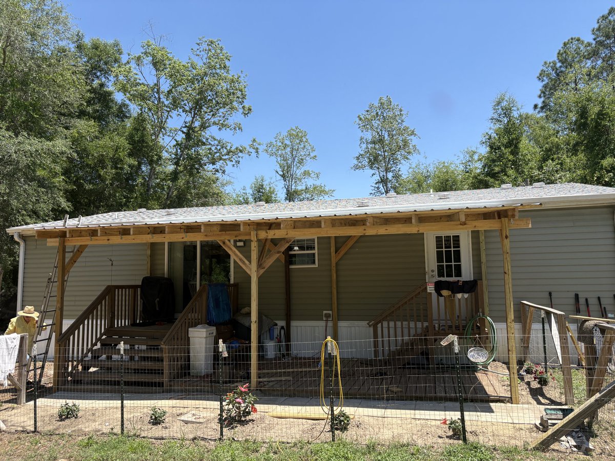 PhilWCC's tweet photo. Helped my dad put a roof on his porch. He listened to some of my ideas which is uncommon but cool. We helped each other solve problems, we confused each other about math, he taught me some stuff. Great few days. https://t.co/FmSQh43TgZ