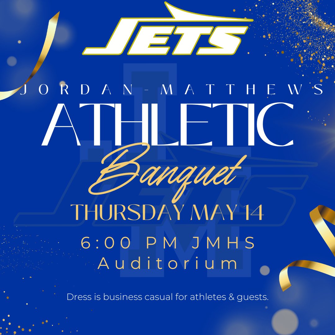 JMHS_Live's tweet photo. ‼️The JMHS Athletic Banquet will be next Thursday, May 14th at 6:00 pm in the auditorium. https://t.co/2wzbf9NC25