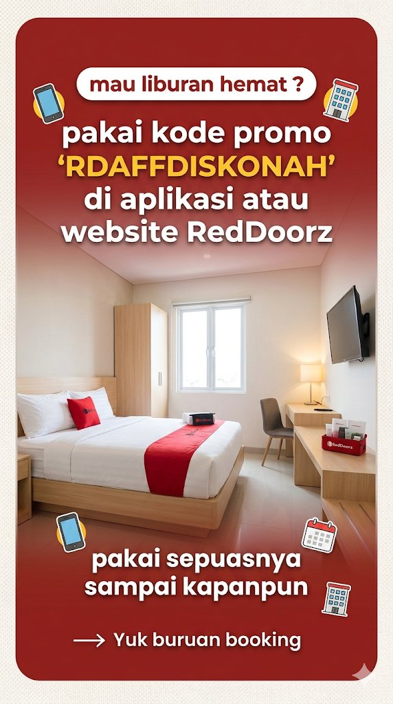 AdzhaCo's tweet image. Staycation makin hemat pakai kode promo RDAFFDISKONAH di aplikasi RedDoorz! 🏨✨
Nikmati tambahan diskon yang bisa kamu pakai berkali-kali sampai puas. Cus, booking hotel buat liburan nanti! 💸
#RedDoorz #Jakarta #Bandung #Surabaya #Jogja #Bali #Medan #Semarang