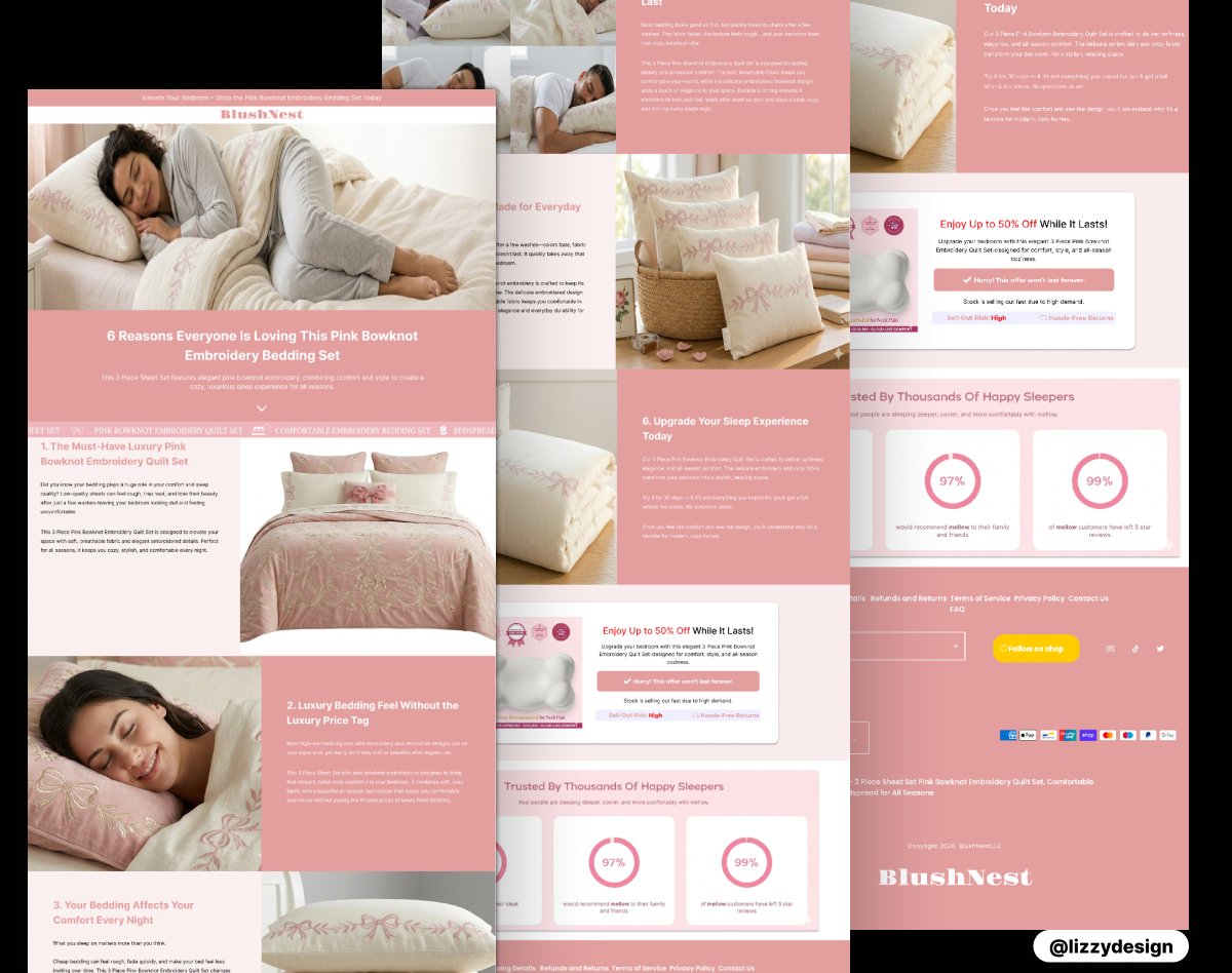 elizabethe47327's tweet image. Not a product page. A persuasion page.

This listicle design turns comfort into desire and desire into clicks.

If your store isn’t converting like this, you know what to fix.

DM me to build yours.

#Ecommerce #LandingPage #ConversionDesign #ShopifyDesign @figma @Shopify
