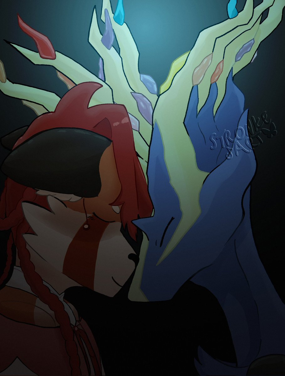 Stronkeart's tweet photo. #Thelunarflame and #Pokémon Fanart of Barbs and #Xerneas 

#art #furry #artist #furryart 

(@noirzvault 's Character) https://t.co/VwqCK9QyVq