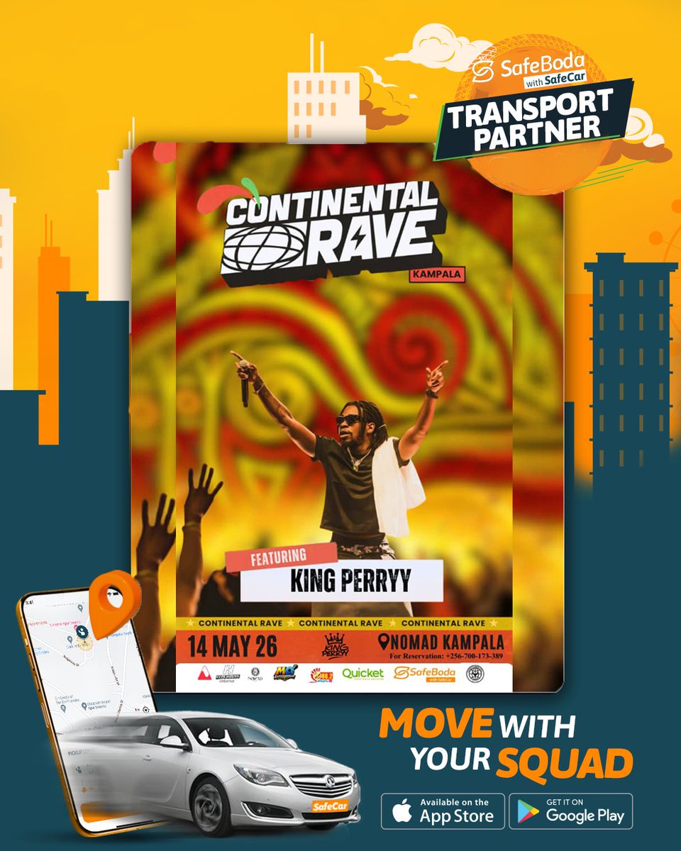 SafeBoda's tweet photo. Continental Rave Vibes Loading… 
We’ve are your transport partners to get you to vibes.
Catch @KingPerryy  live at Nomad Kampala, May 14th

SafeCar is on standby. Tap the app, grab your squad, and ride out.
Here : https://t.co/lWEXRXVQfk https://t.co/s0LXhqFxDb