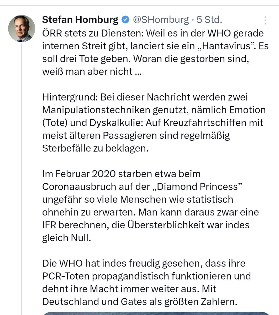 gedanken_lost's tweet photo. #Homburg wieder mit dummem Gelaber.
Niemand macht da Panik, Hantavirus ist zb im Münsterland endemisch, regelmäßig Fälle hier. Auf dem Schiff nachgewiesen.
Er versucht nur wieder eine durchsichtiges ÖRR-WHO-Bashing
#Desinfirmation https://t.co/L1vibo6QIi